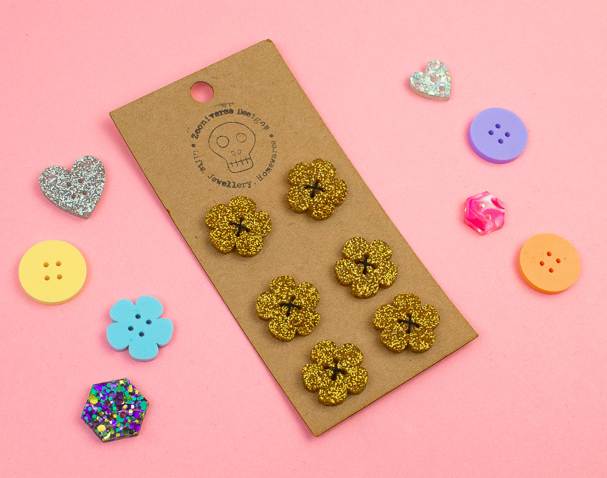 Yellow Glitter Acrylic Buttons