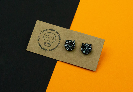 Cat Face Glitter Stud Earrings