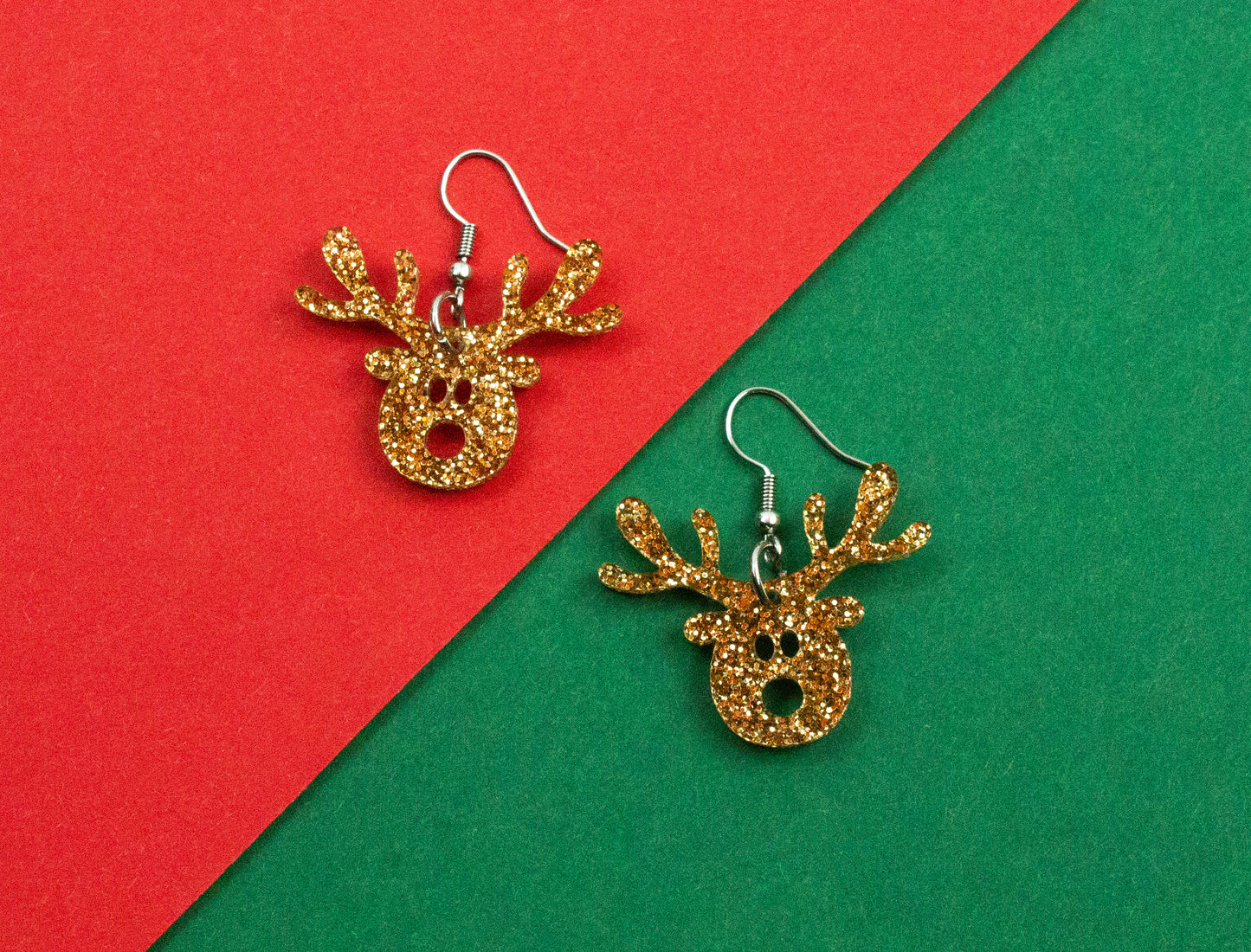Reindeer Face glitter earrings